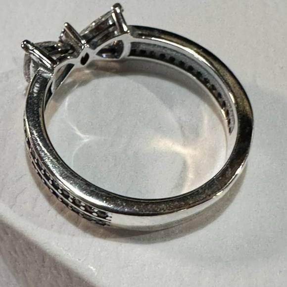 Genuine PANDORA 925 Ale Sparkling Bow Double Row Ring #193552C01 Size 9 - Picture 4 of 7
